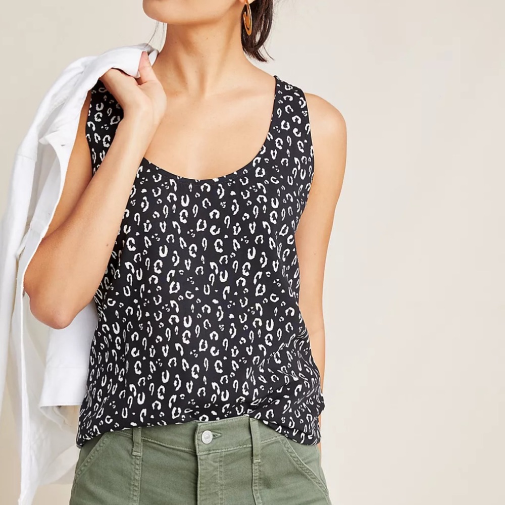 Dolan Small Animal Print Tank Top Black Gray and White M